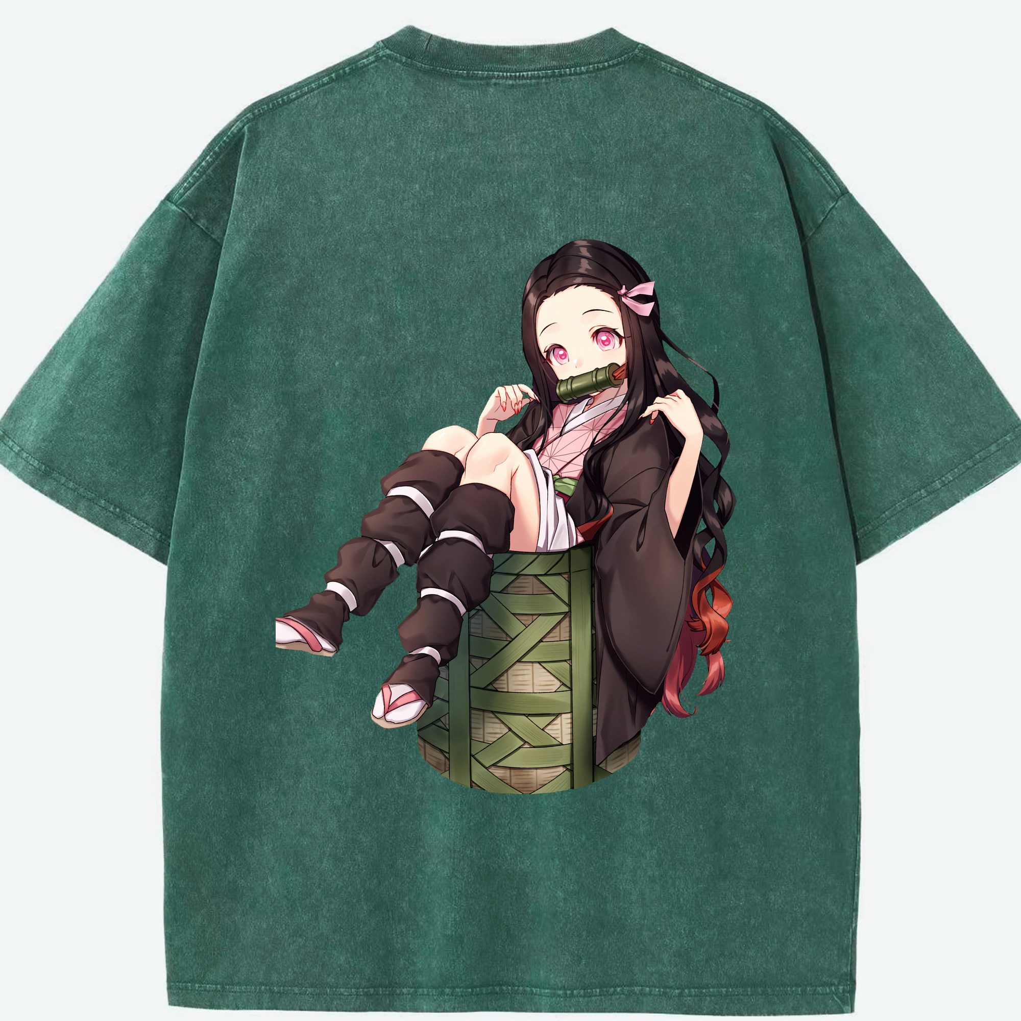（画像用） 鬼滅の刃（きめつのやいば）竈門 禰󠄀豆子／かまど ねずこ Kamado Nezuko 綿100% ヴィンテージ風 半袖Tシャツ（背面プリント）